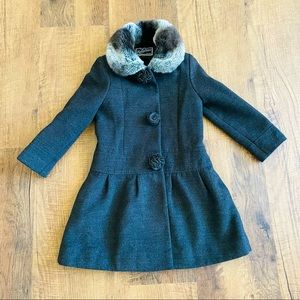 Rothschild grey faux fur dress pea coat/jacket with rose buttons Youth Girl’s
